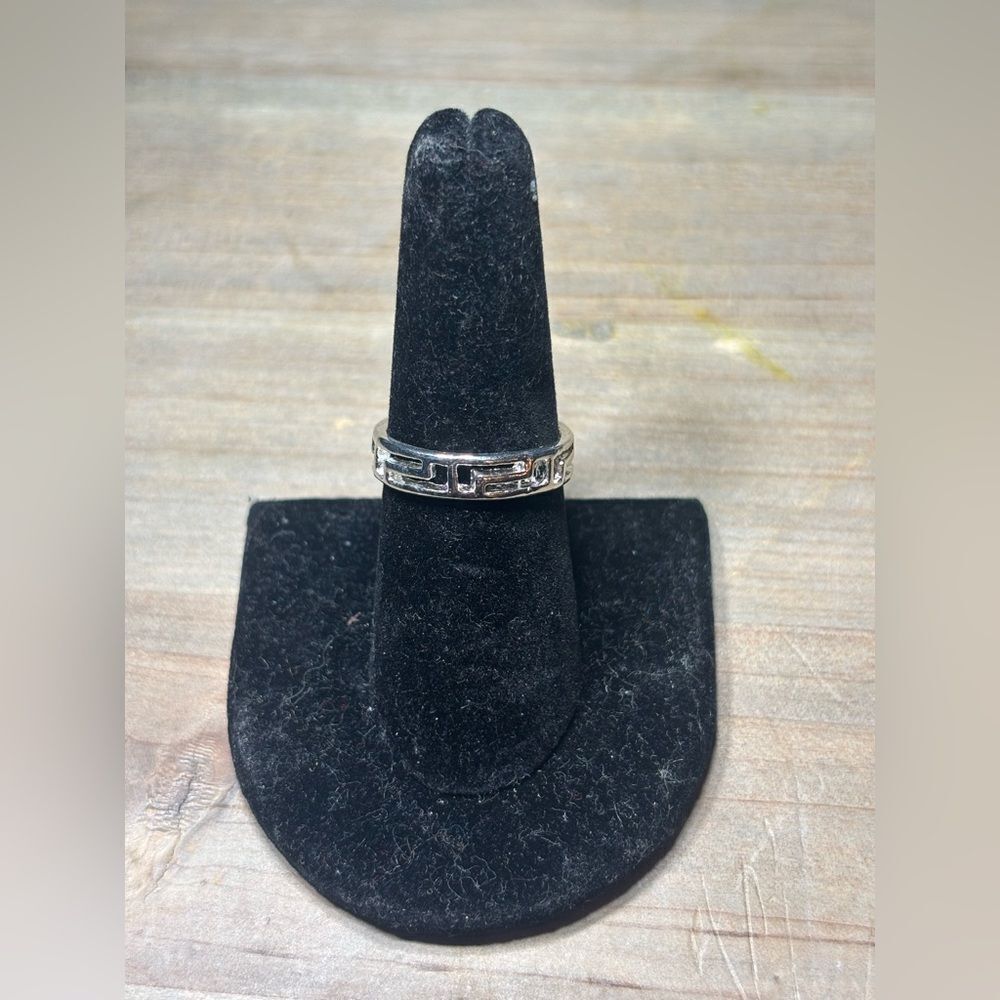 New! Greek Key Silver Tone Ring Size 7.5 Costume Jewelry Hypoallergenic